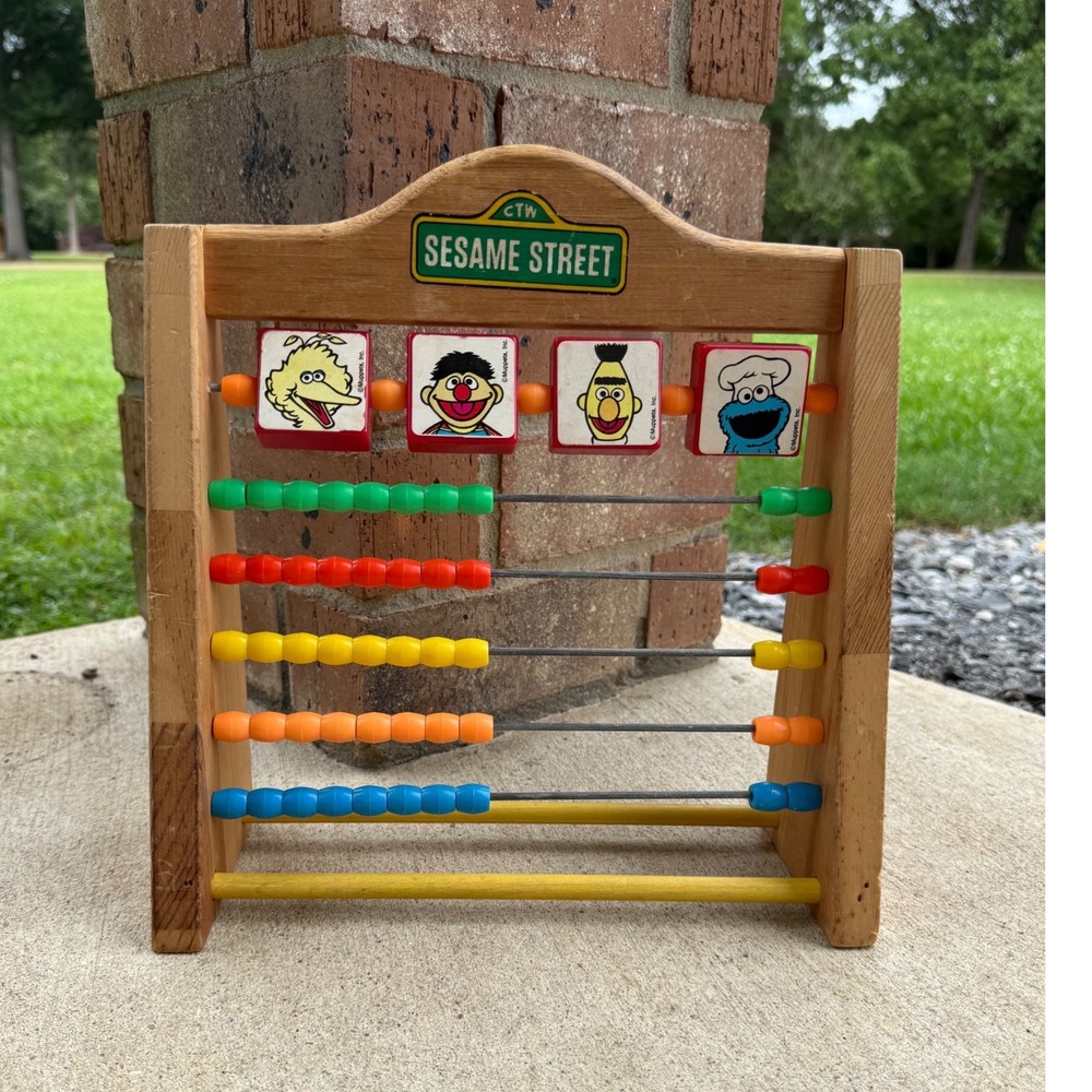 Vintage Sesame Street Wooden Abacus Counting Toy Big‎ Bird Ernie Bert Cookie